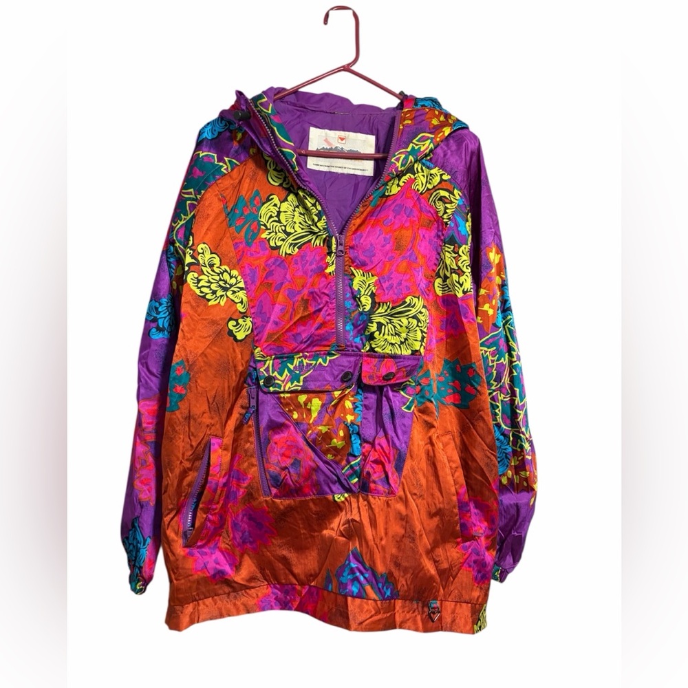 Vintage Obermeyer Neon Floral Ski Jacket Anorak — Purple/Orange Fits M/